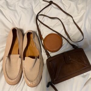 Brown Leather Crossbody Bag and Tan Loafers Set